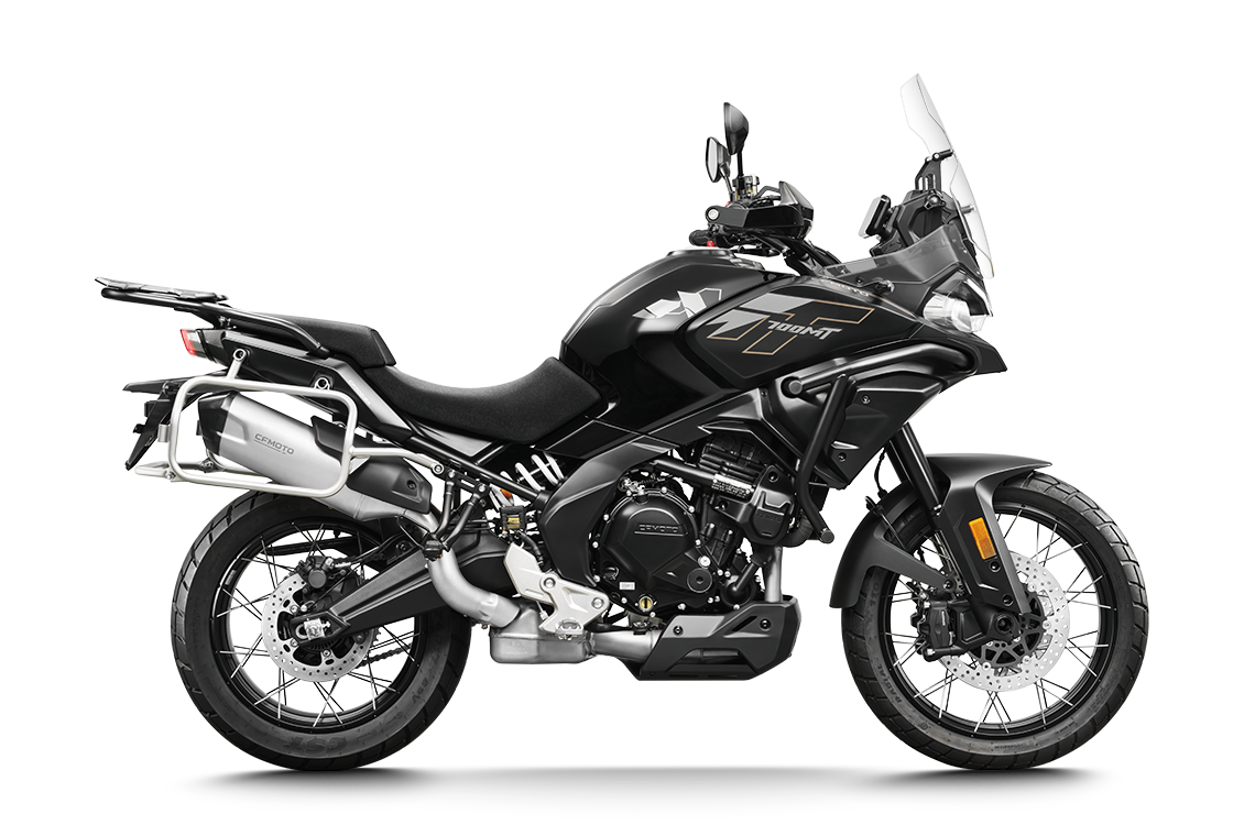 CFMOTO Mauritius 700MT motorcycle side view showcasing adventure design and touring features.